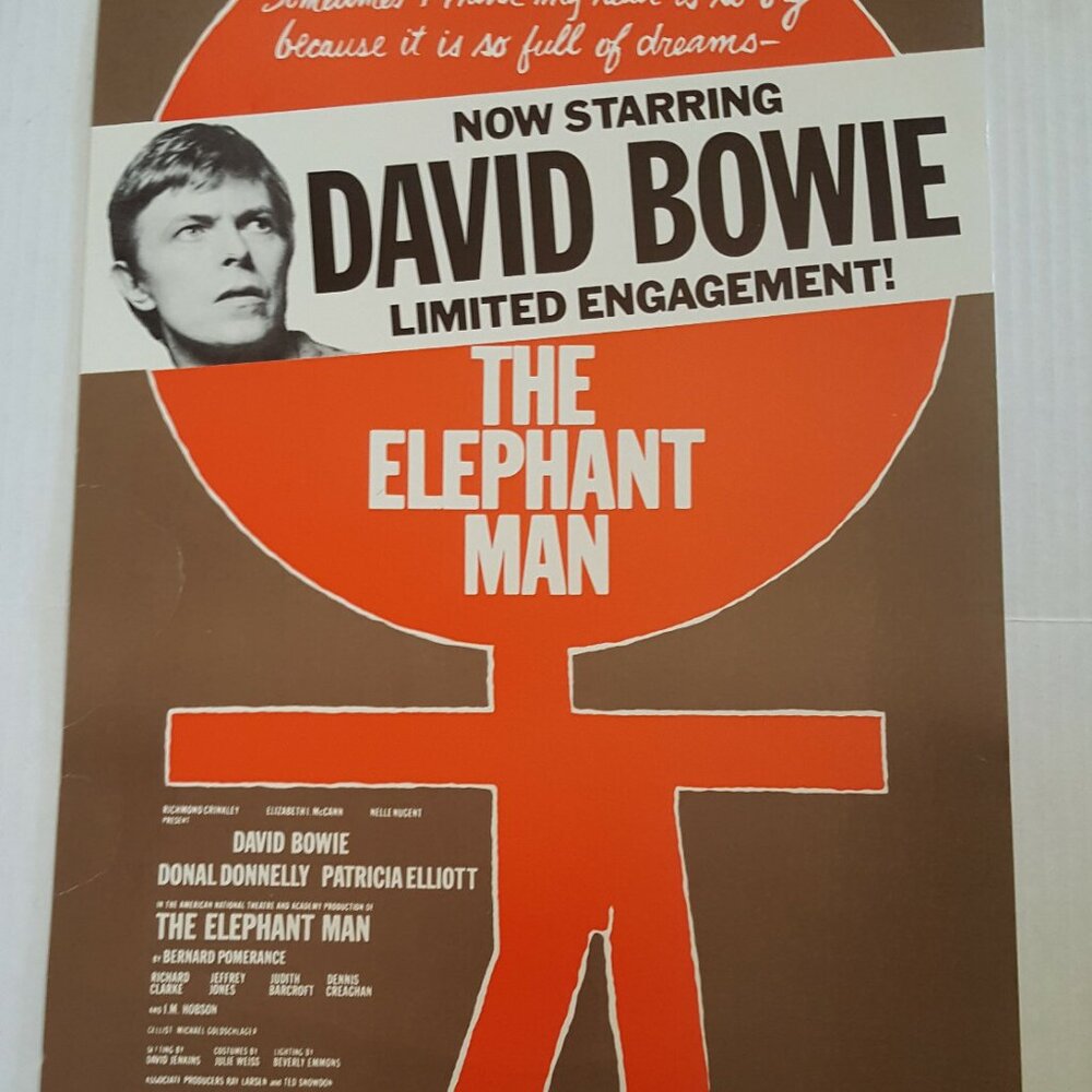 DAVID BOWIE The Elephant Man POSTER 1980 Booth Theatre Broadway NYC Vintage